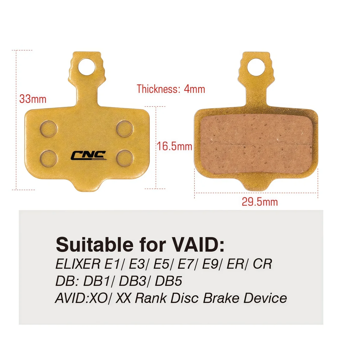 SUNTNUR Sintered / Resin / Ceramic Disc Brake Pads For AVID Elixir & SRAM Level Series – 29.5x33x4mm 2 Pairs (4 Pads)