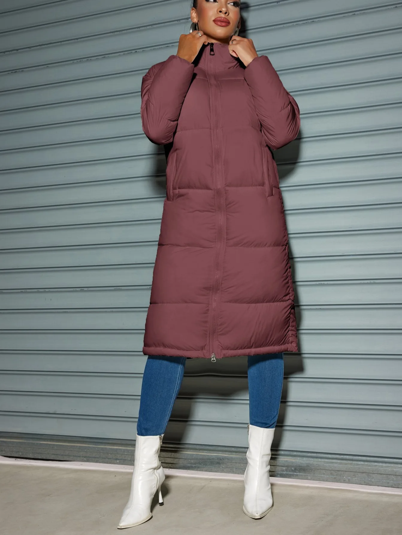 Winter Women's Long Cotton-Padded Jacket 2025 Outdoor Fashionable Zipper Solid Color Warm Coat for Ladies