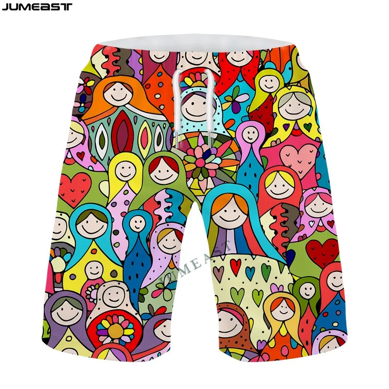 Jumeast Y2k Homens Mulheres 3D Impresso Russo Boneca Shorts Troncos Board Shorts Praia Casual Sweatpants Calças Curtas