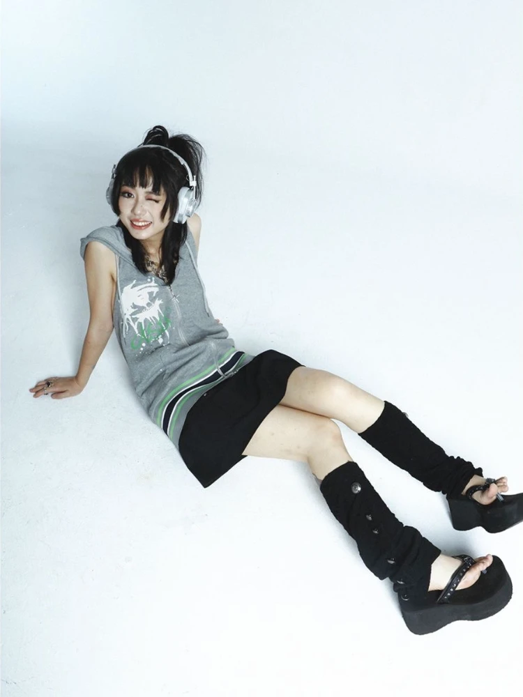 الألفية التوابل فتاة الشرير طباعة سترة جديد الصيف الرجعية الرياضة التباين مقنعين سترة Halterneck سترة بلوزات بلا اكمام 2000s