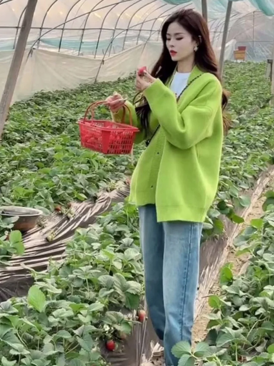 

Faionable Knitted Sweater Women's een Korean Sle Autumn Winter Loose Fit Button up Long Sve V-Ne Cardigan