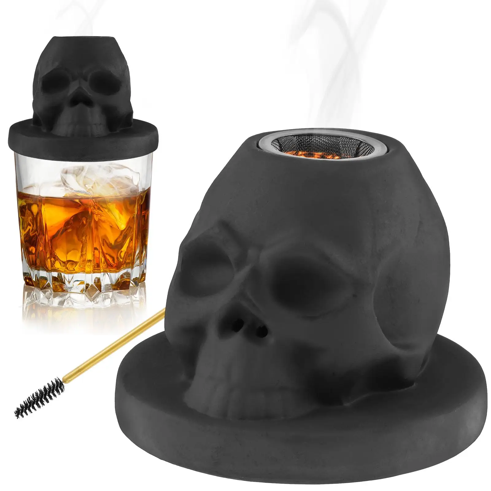 Kit ahumador de cócteles con 4 sabores, cerámica, calavera, kit de infusor ahumador Bourbon antiguo, regalos para amantes del whisky, tus amigos