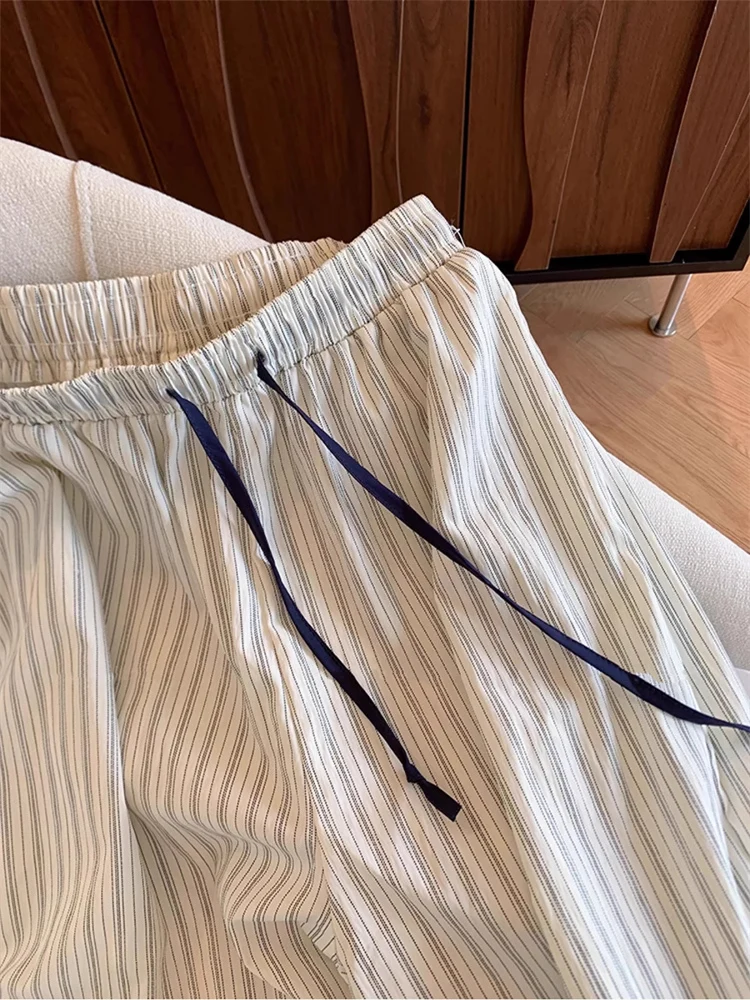 ارتفاع الخصر مرونة الخصر سراويل تقليدية الرجال النساء الصيف التخسيس فضفاض مستقيم الساق بنطال ذو قصة أرجل واسعة Faionable اللون تصميم Blo