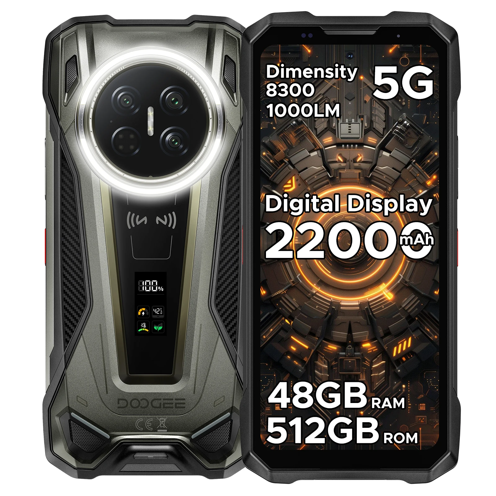DOOGEE V Max 2 Robuuste Telefoon 22000mAh Dimensity 8300 48GB(16GB+32GB) 512GB 6.78'' Scherm Dubbele Campinglamp Android16 Smartphone