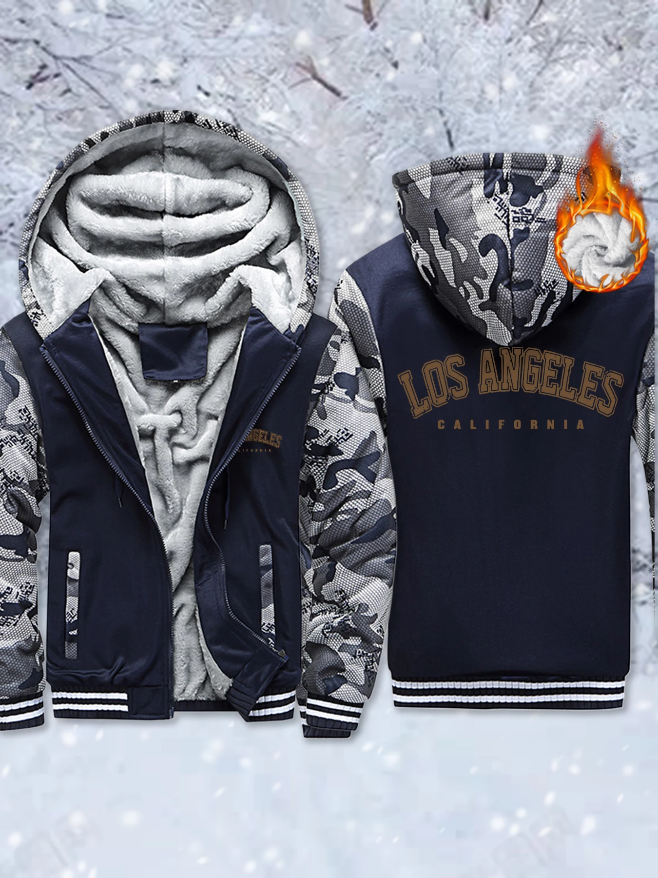 

Los Angeles California Letter Prints Winter Mans Hoodie Fleece Casual Zipper Jackets Fashion Streetwear Street Warm Loose Coat