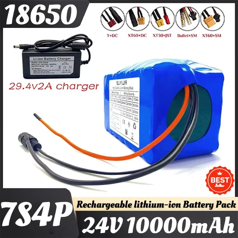 18650 7S4P Li-ion Battery Pack 24V 10000mAh Built-in BMS Board Golf Carts Sightseeing Cars Electric Motorcycles+29.4V 2A Charger