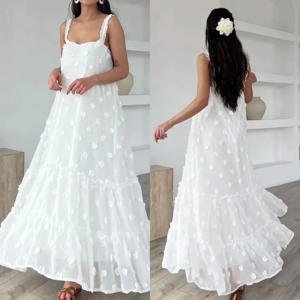 Robe de soirée en mousseline de soie froncée personnalisée, robes mi-longues, ligne A, encolure carrée, occasion sur mesure