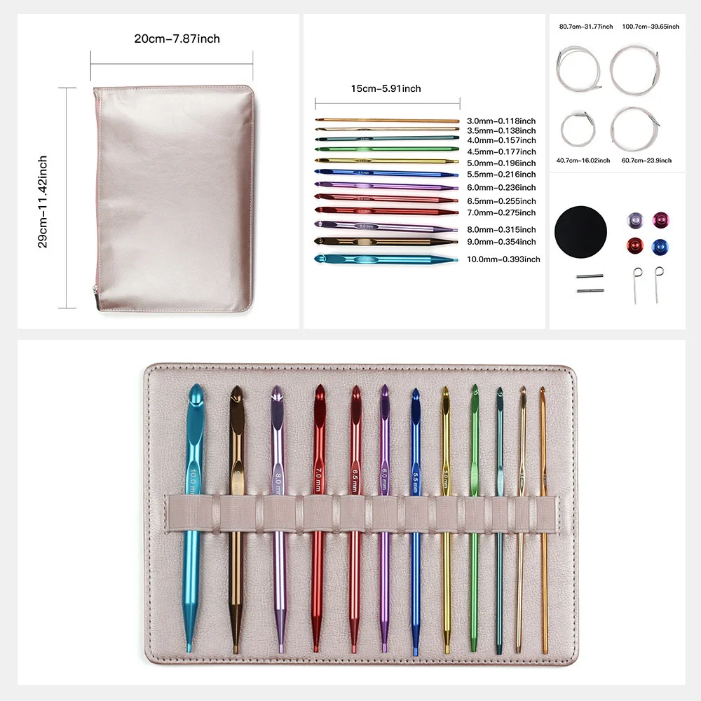 Tunisian Crochet Hook Set 12Pcs Detachable Interchangeable Aluminum Double Ended Tunisian Crochet Hook Knitting Yarn Supplies