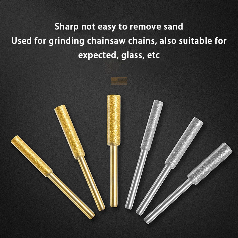 3/4/5/6pcs Diamond Coated Cylindrical Burr 4/4.8/5.5mm Chainsaw Sharpener Stone File Chain Saw Sharpening Carving Grinding Tools