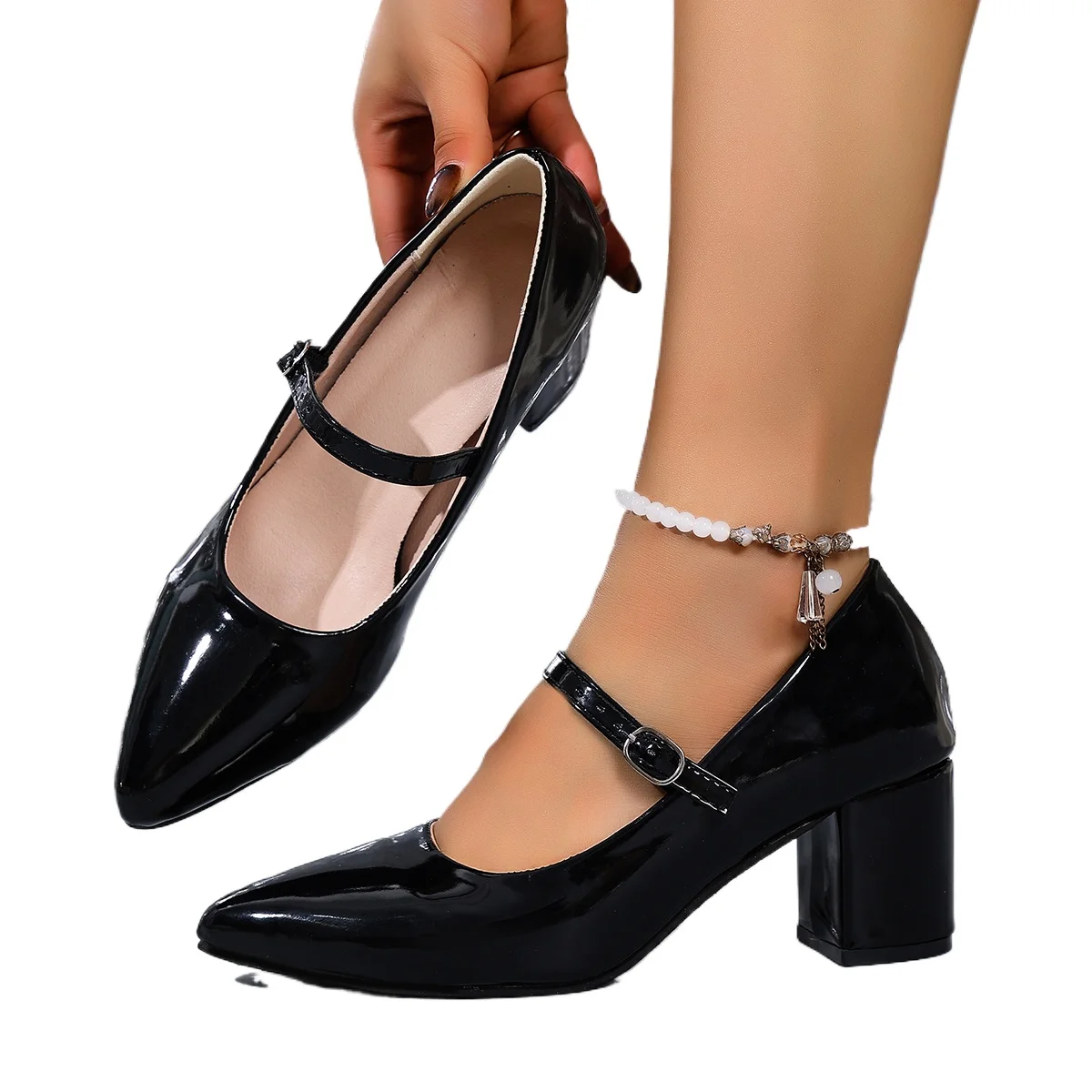 Escarpins à talons hauts pour femmes, chaussures peu profondes, grande taille, Lolita Mary Jane, à enfiler, élégantes, pour bureau, mariage, 2025