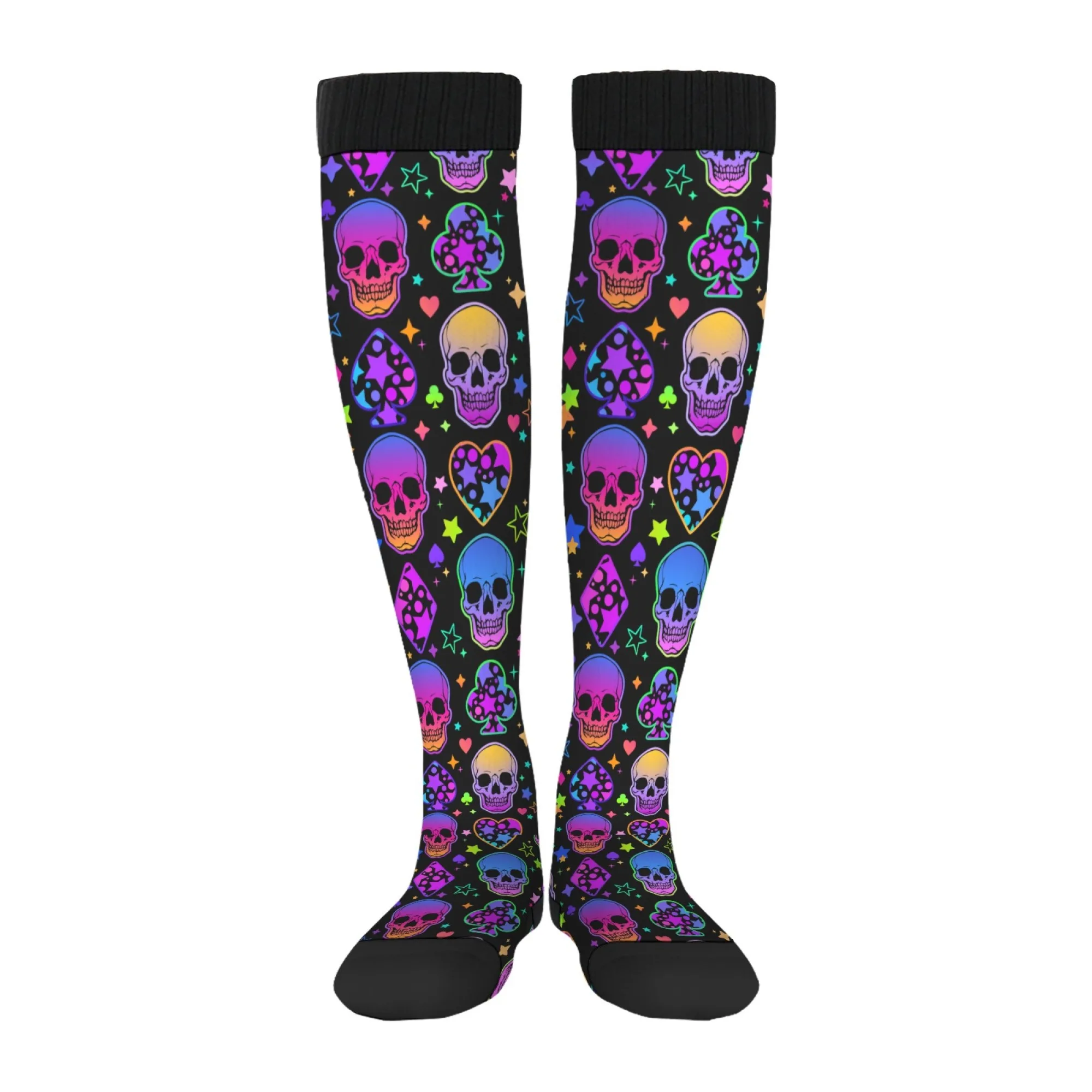

Неоновые носки с черепом и звездным покером, повседневные вечерние уличные мужские чулки в стиле хип-хоп, удобные теплые носки, веселые женские носки