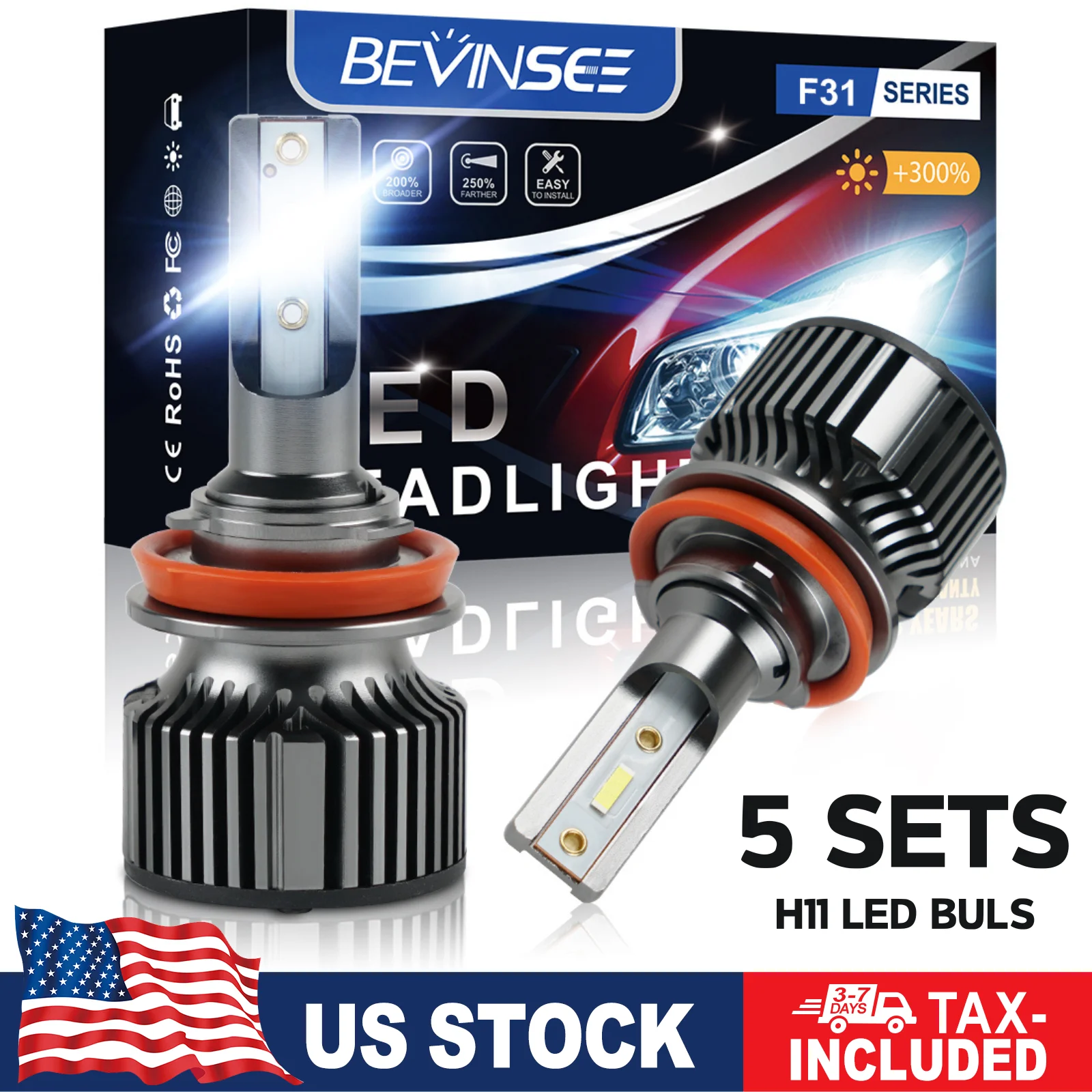 

BEVINSEE 5 Sets H11 LED Headlight Bulbs Turbofan H8 H9 LED Fog Light Mini Size Play&Play LED lights H11 H8 H9 6000K White 12V