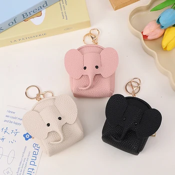 Bonito couro do plutônio elefante saco de dinheiro mini carteira feminina bolsa de moedas chaveiro com zíper caso chave criativo dos desenhos animados sacos de armazenamento portátil