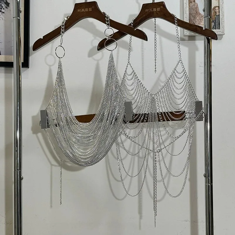 Sexy Hollow Metal Iron Chain, Body Chain, Slim Fit, Spicy Girl Suspender Top, Hanging Neck, Exposed Back, Outer Vest