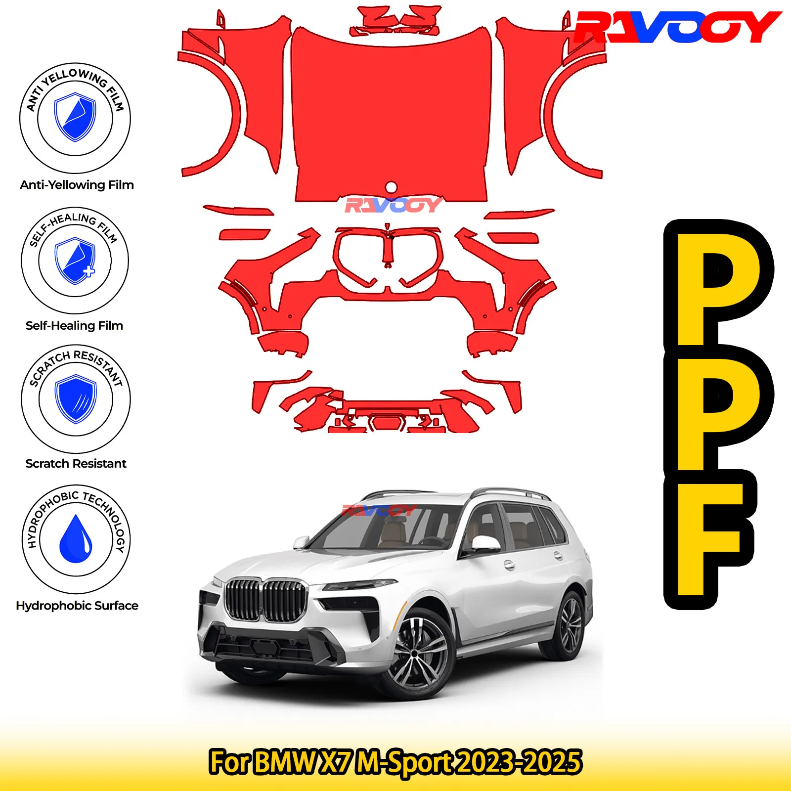 

Для BMW X7 M-Sport 2023-2025 глянцевая матовая черная предварительно вырезанная передняя защитная пленка PPF Kit
