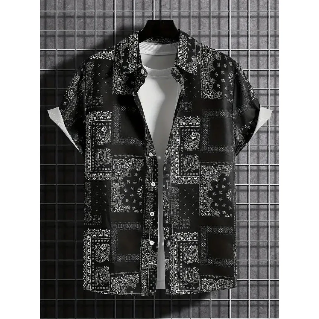Palmshadow Men's 3D Printed Breathable Sve Shirt Special Wide Fit Fleece Lined Thickened  Collar Nine Sleeve Length
