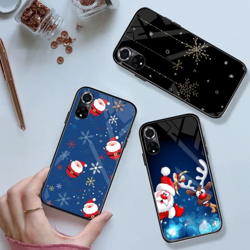 Winter Merry Christmas Phone Case Tempered Glass For Huawei P 40 30 20 10 Pro Plus P50 P9 P Smart 2019 2021 P Plus Smart Z