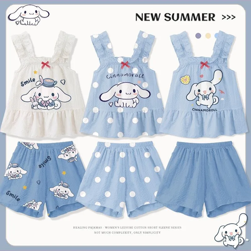 

Summer Hello Kitty Loungewear 2pcs/set Sanrio Cinnamoroll Camisole Pajama Set Cute Homewear Girls Vest Sling Shorts Pajamas Suit