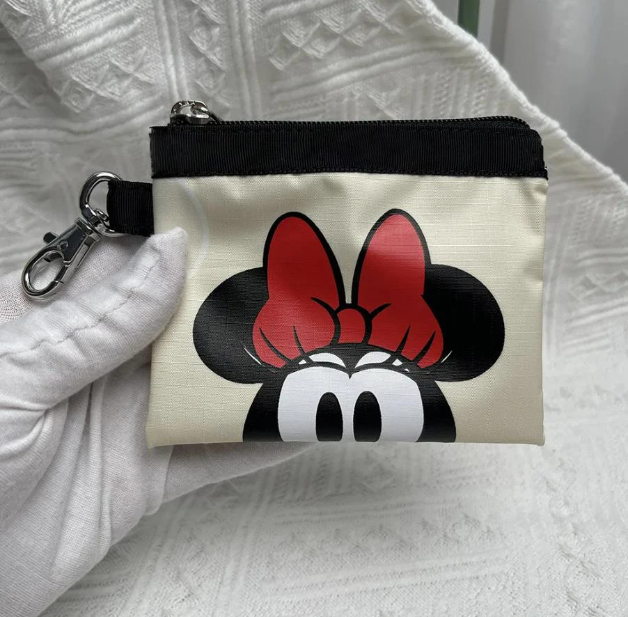 Disney-monedero impermeable con estampado de dibujos animados, Mini billetera con llavero, Mickey, Minnie Mouse, Pato Donald, Kawaii, bolsa de