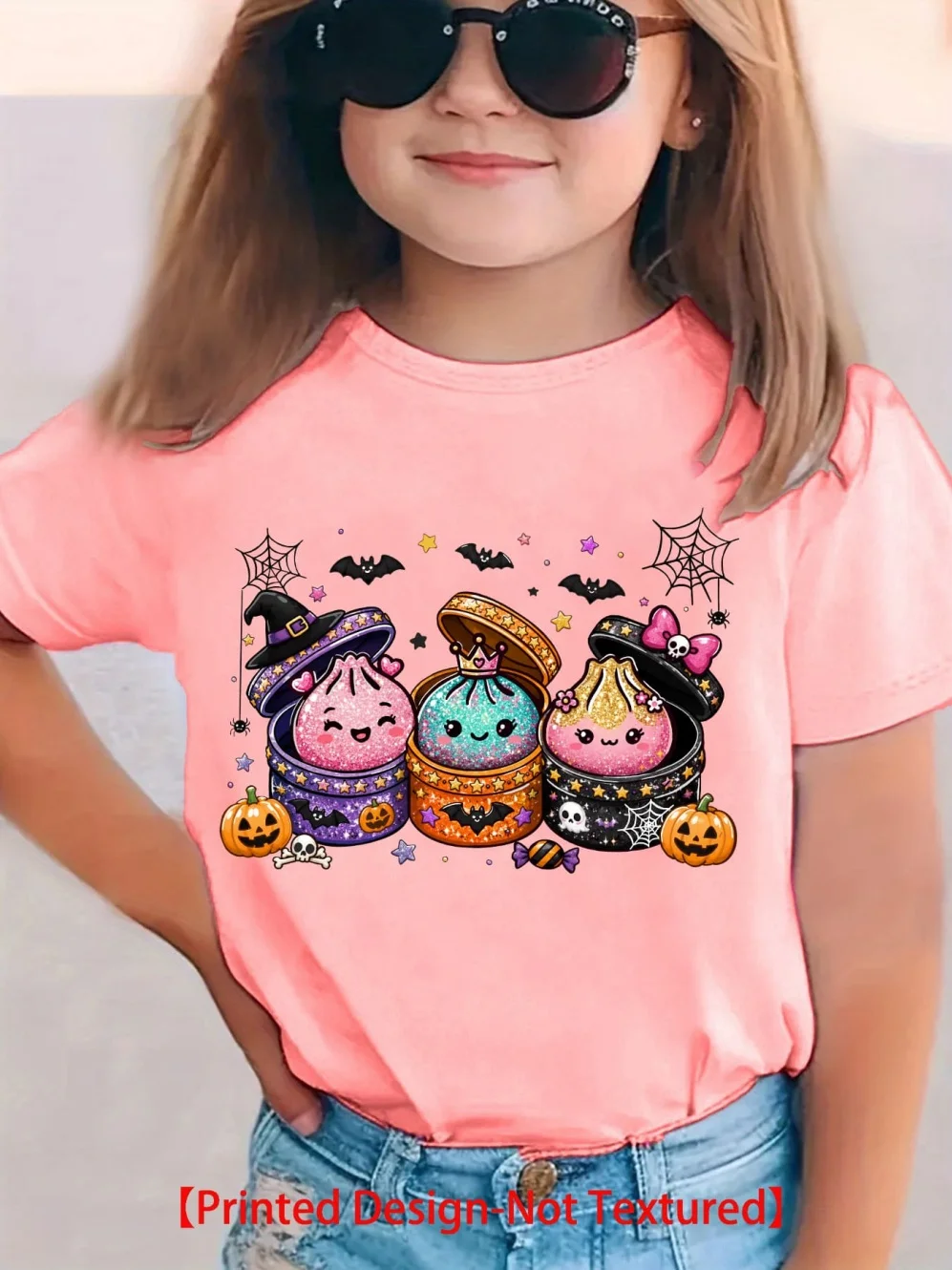 Halloween Summer Fashion Girls' Short Sleeve T-Shirt Little Cage Cartoon Pattern Print Casual Versatile T-Shirt for Girls Top