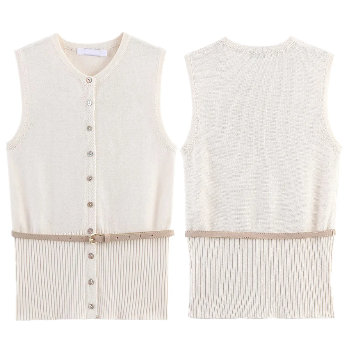 

Maxdutti Minimalist Women's Single-Breasted Knitted Vest with Belt Slim Fit Knit Sleeveless Sweater Women Tops