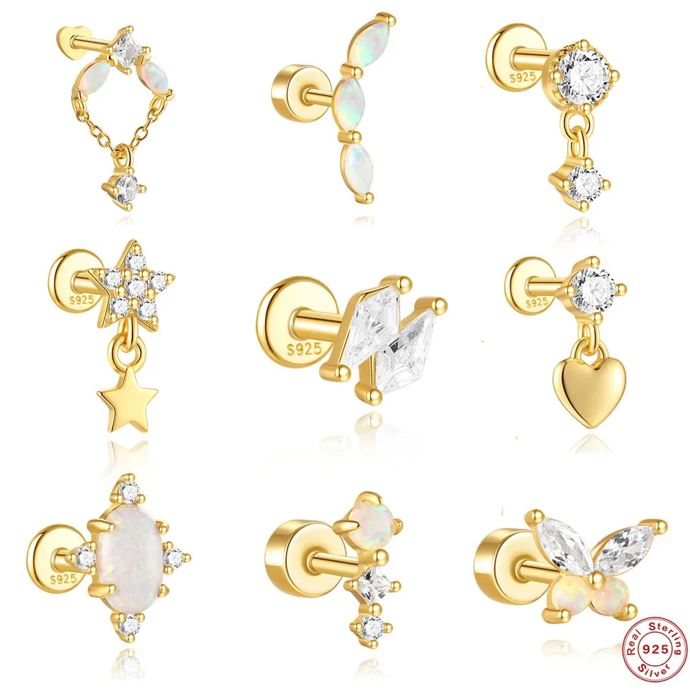 

AIDE 1 шт., серьги-гвоздики из стерлингового серебра 925 пробы с цирконием, плоские спиральные серьги-гвоздики для модных женщин, Mnin Opal, ювелирные изделия из ушной кости, Pendientes