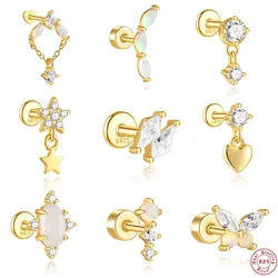 AIDE 1piece 925 Sterling Silver Zircon Flat Spiral Puncture Stud Earring For Fashion Women Mnin Opal Ear Bone Jewelry Pendientes