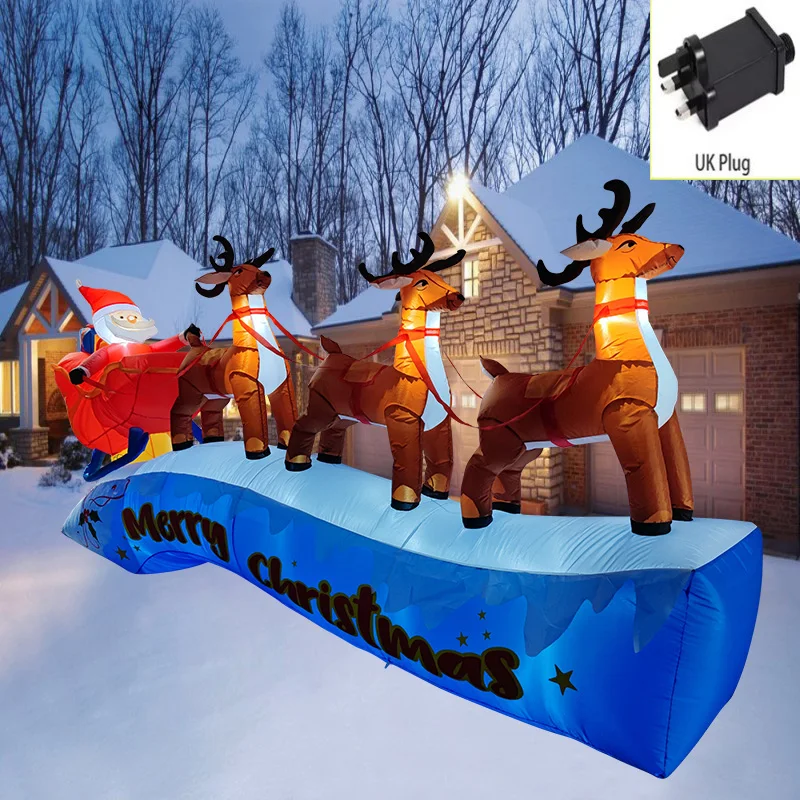 Christmas Decorations Three Elk Pull Sled Inflatable Toys with LED Lights 3.6M/12FT Inflated Model Holiday Indoor Outdoor Decor