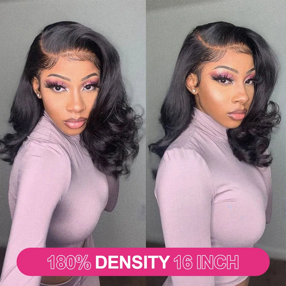 Ketebalan 180% 13x4 Wig rambut manusia model Bob pendek renda rambut manusia depan Wig penutupan Frontal renda transparan Remy Brasil untuk wanita