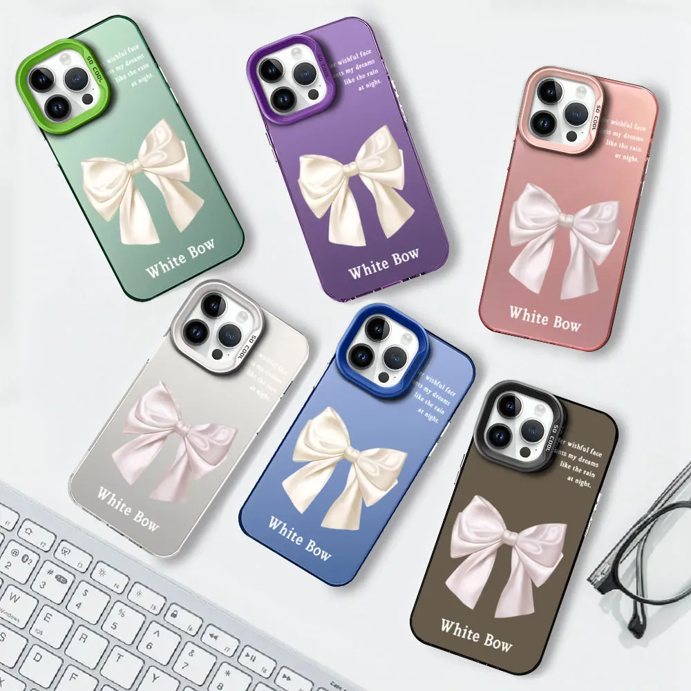 Simulated Lovely Silk Bow For iPhone 12 11 13 14 15 16 Max Pro Plus Protective Cover IMD Phone Case