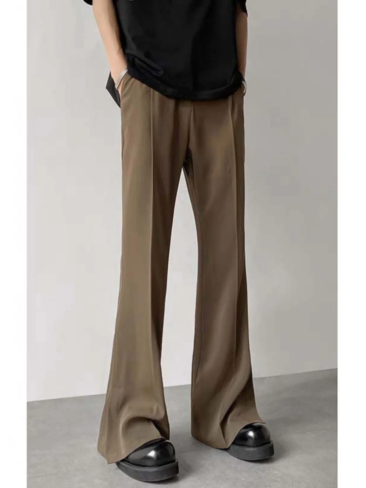Brown Coffee Flared Suit Pants For Men High Waist Wide Leg Pants Brand Versatile Straight Leg Loose Casual Pants