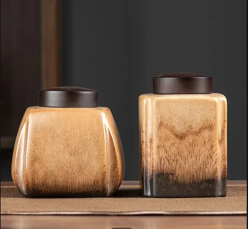 

Kiln Change Ceramic Jar Tea Caddy Moisture-proof Sealed Storage Home Food Box Candy Tins Container