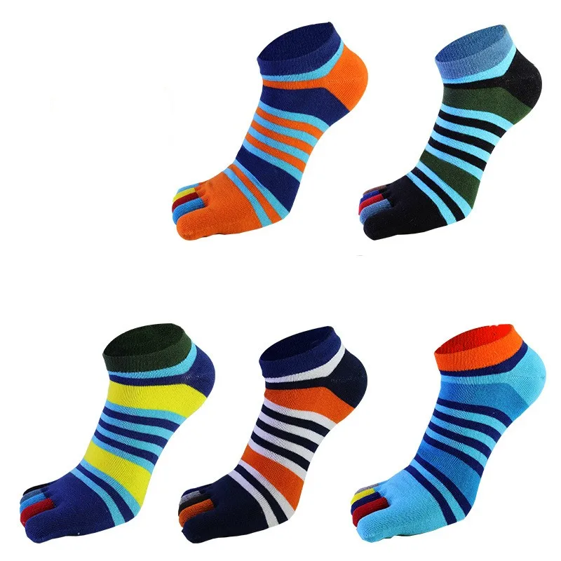 5 Pairs/lot Five Finger Socks For Man Combed Cotton Striped Toe Socks Fashion Colorful Sport Socks With Toes