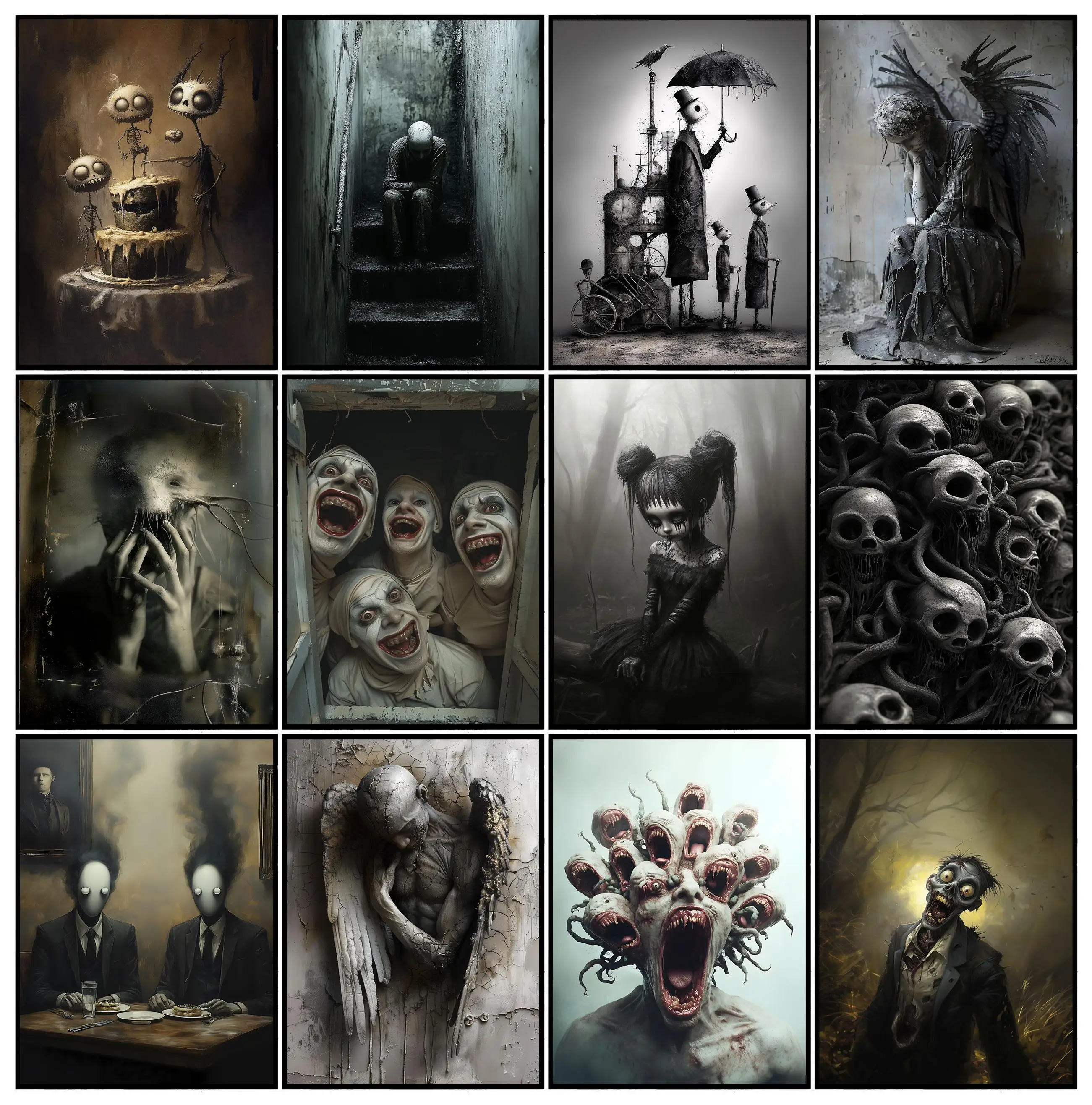 Victoria Style Skull Banquet Fallen Angels Dark Fantasy Art Horror Poster Canvas Paintings Wall Art Pictures Home Decor