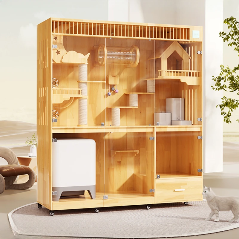 

Solid Wood Villa Home Intelligent Luxury Automatic Litter Box with Fresh Air Cat Cage