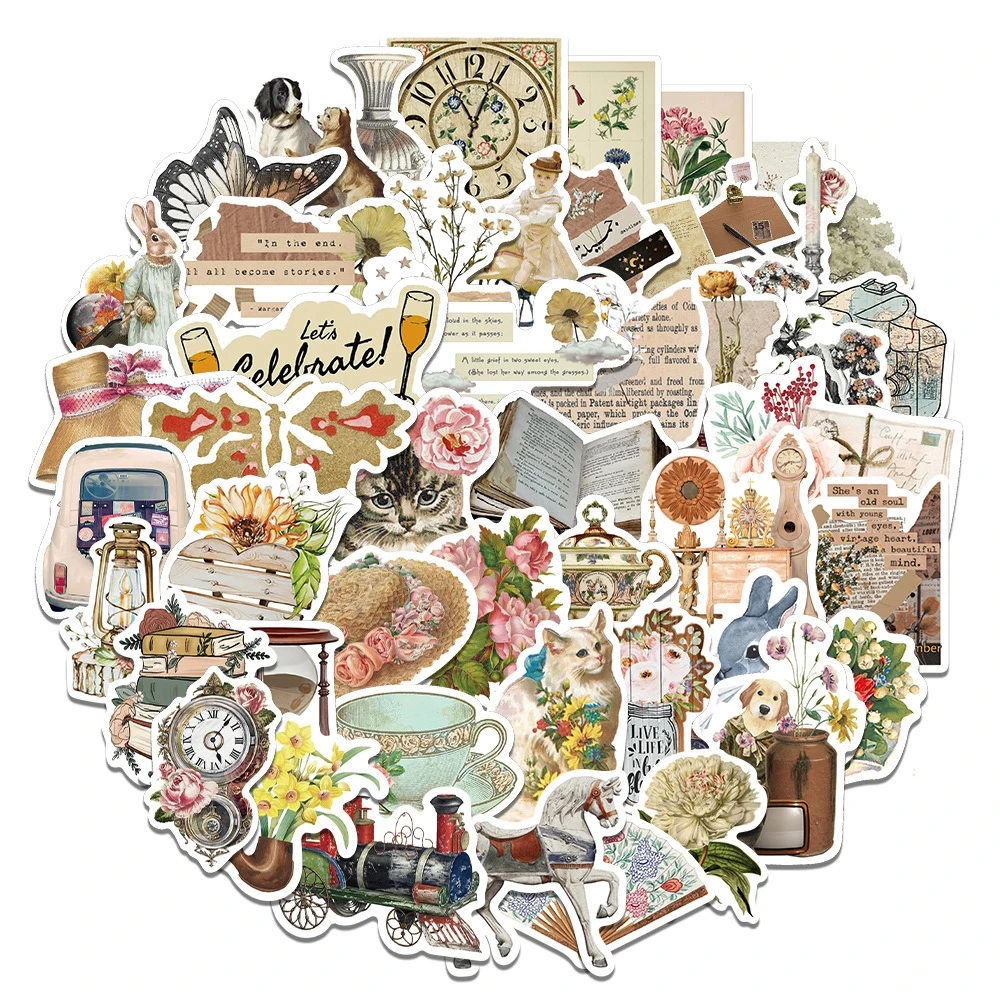 

10/30/50pcs Vintage Cartoon Aesthetic Stickers Ins Style Graffiti Sticker Scrapbook Phone Luggage Waterproof Decals Decoration
