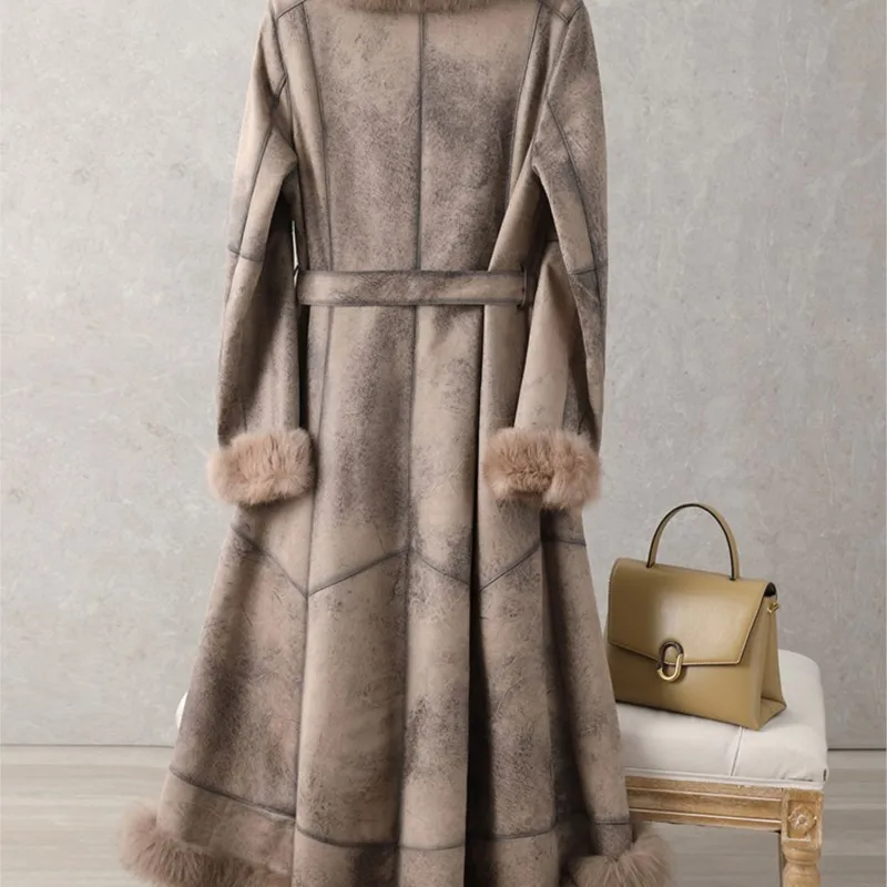 Haining imitation fur coat one women's mid-length over the knee hair collar slim-fit belt