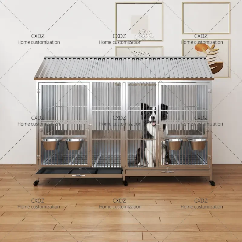 304 Stainless Steel Dog Cage Outdoor Rainproof Kennel for Medium Large Dogs Indoor Small Pet Crate with Toilet Separation