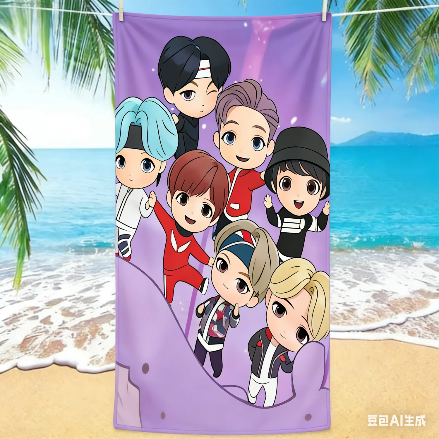 

Пляжное полотенце из микрофибры (1 шт.) с дизайном в стиле K-POP групп, увеличенного размера, быстросохнущее, не впитывает песок