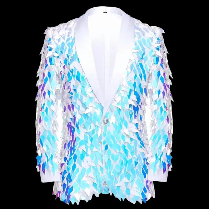 

Mens Creative Blazer Jacket Party Tuxedo Blazers Shiny Sequins Design Male Singer Host Stage Performance Groom Wedding Club