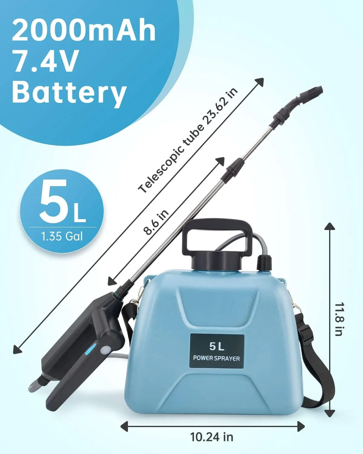 Gallon/5L Battery Powered Sprayer,Upgrade Electric Sprayer with 3 Mist Nozzles, Electric Sprayer with USB Rechargeable Handle