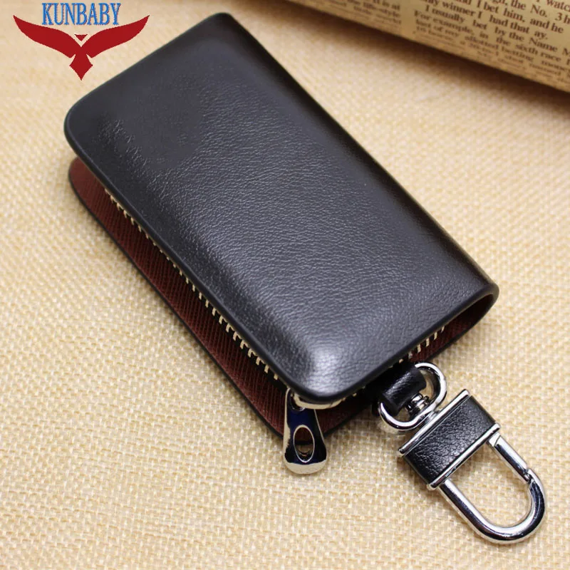 KUNBABY Genuine Leather Car Keychain Key Case Bag Pouch Purse For ABARTH Alfa romeo Jeep Bentley Fiat Mini Skoda Porsche