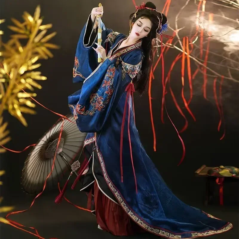 Vestido Hanfu bordado de lujo para mujer, disfraz de Cosplay chino, batas de Estados de guerra, traje de belleza para actuación en escenario de hadas