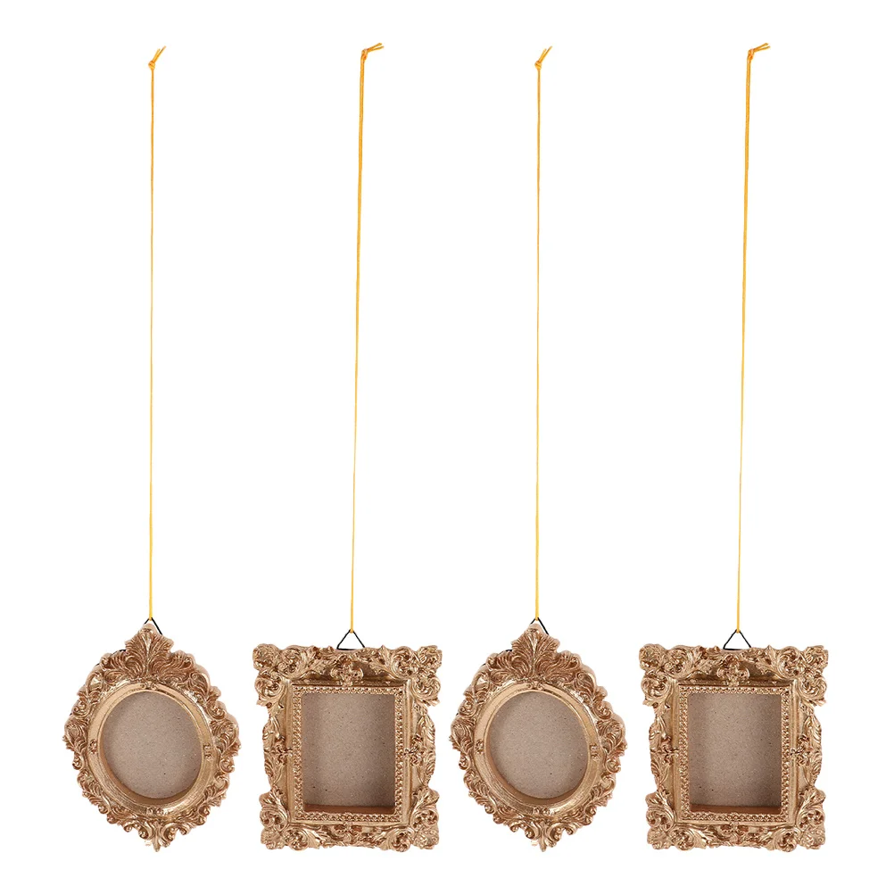 

4Pcs Mini Picture Frames Small Vintage Golden Oval Rectangle Photo Frame Set for Wall Table Home Wedding Decor Hanging