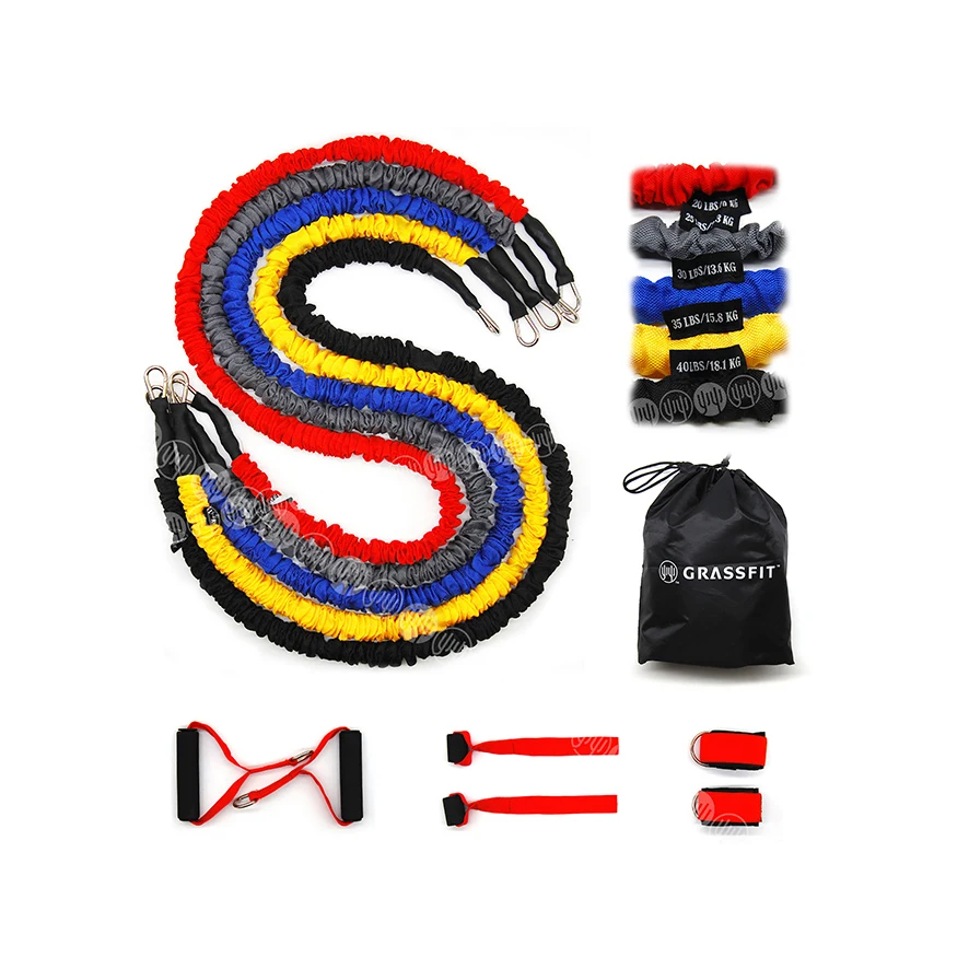 

2021 Best Natural Latex Tube 11pcs 12pcs Resistance Bands Set Upper Body Exercise Tube Sets with Safety Fabric Cover 1