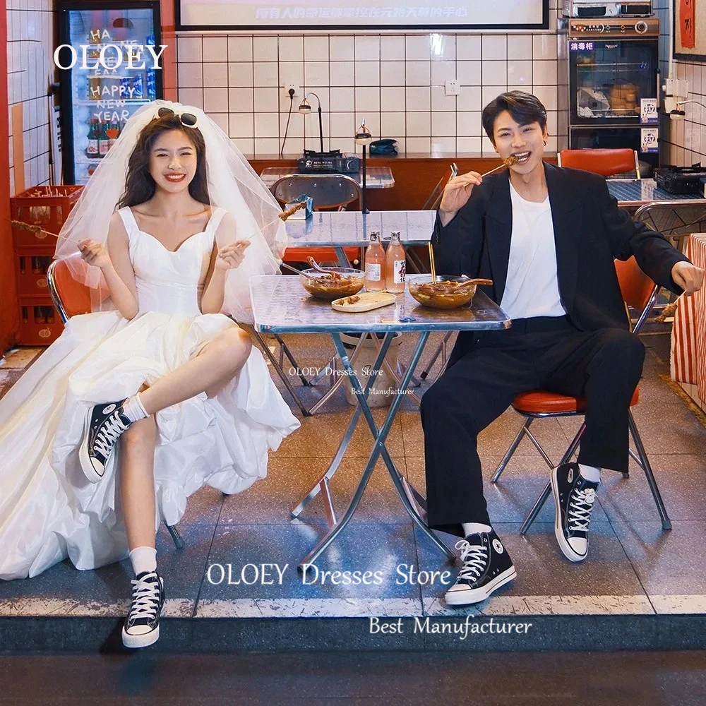 

OLOEY Ivory A Line Wedding Dress Korea Photo Shoot Sleeveless Dress Pleats Taffeta Bridal Gown Custom Lace Up Zip Back