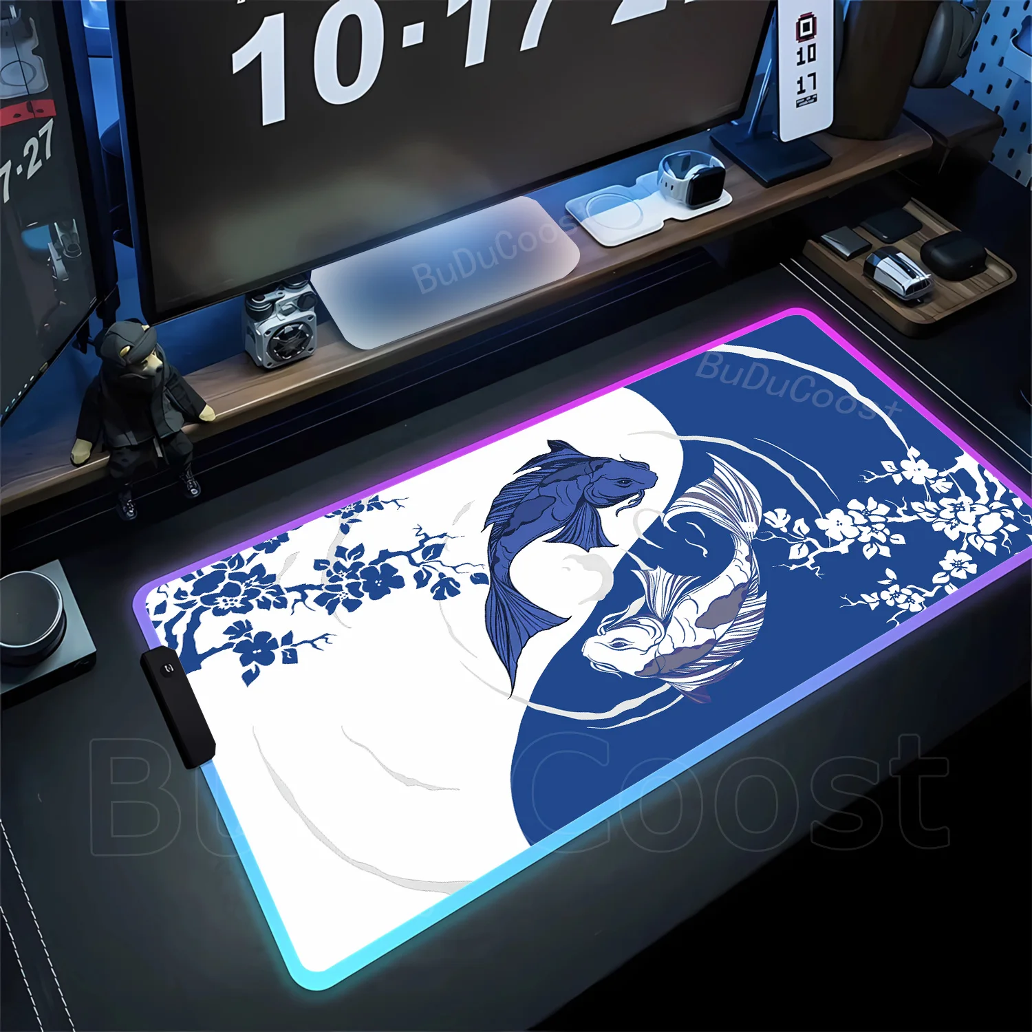 

RGB японские кавайные настольные аксессуары Yin-yang Fish большой коврик для мыши HD черный и белый сакура компьютерный офисный стол ПК игры