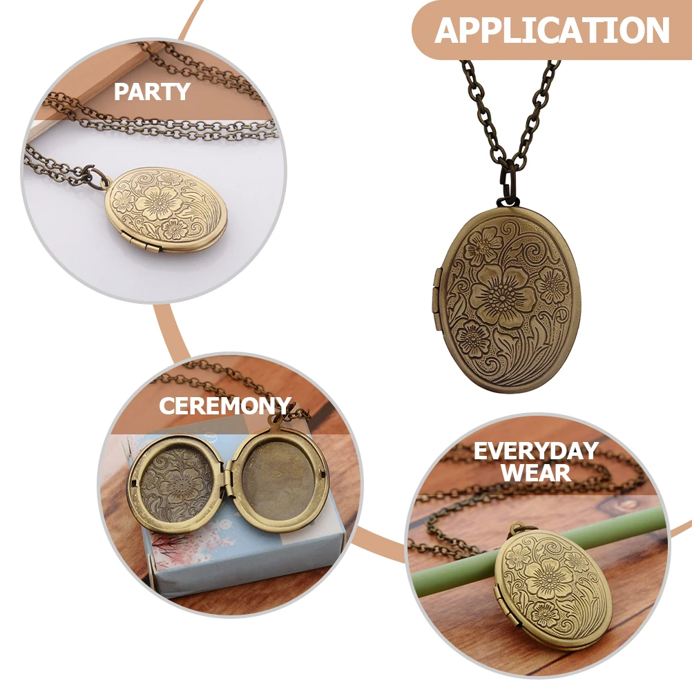 

Retro Photo Locket Necklace Alloy Pendant Delicate Charming Vintage Necklace Gift for Friends Family Photo Neck Chain