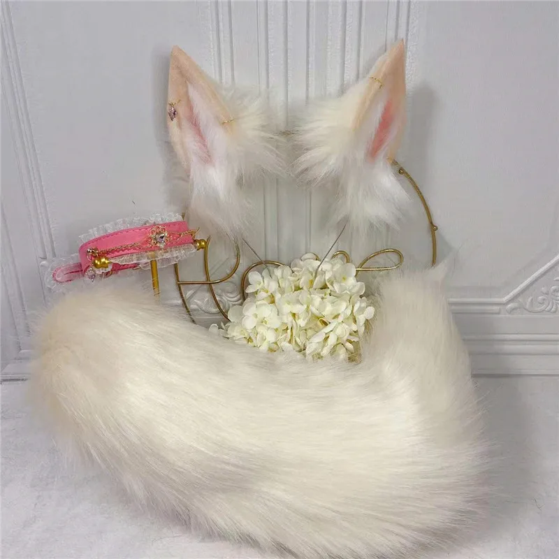 handmade Neko Cat Fox Ears Hairhoop Earrings Tail Beast Style Headwear For Girl Women Cosplay Costume Accessories