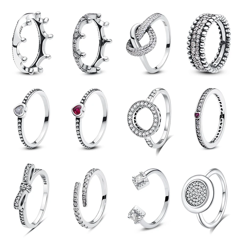 

Original 925 Sterling Silver Rings For Women Love Heart Crown Wishbone Engagement Wedding Ring Luxury Brand Jewelry Gift